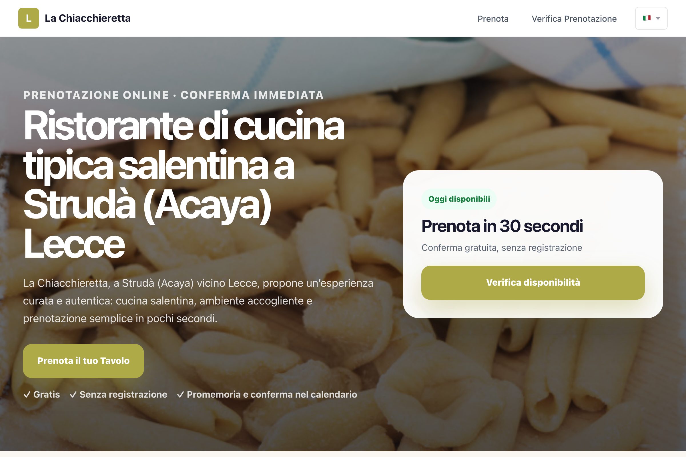 Il sito reale di La Chiacchieretta su desktop