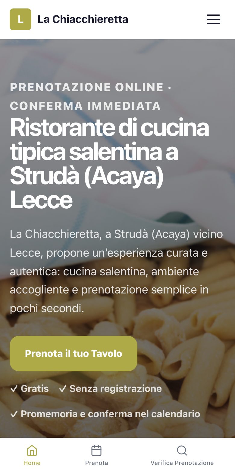 Il sito reale di La Chiacchieretta su smartphone